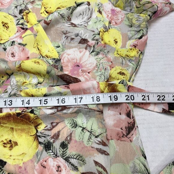 INC Wrap Dress Womens 20W Yellow Floral Midi Semi Sheer Lined Flowy Romantic - Picture 6 of 9